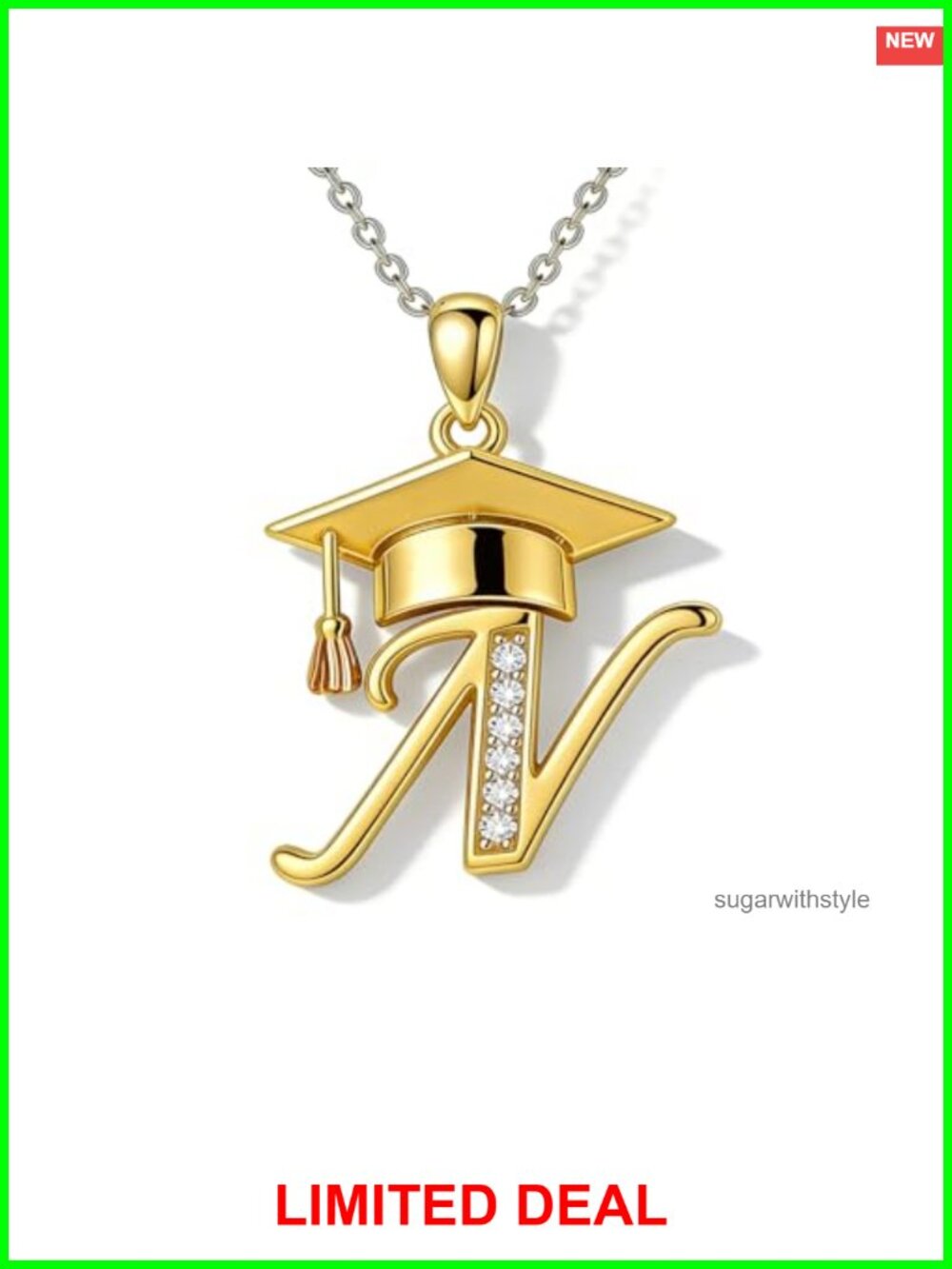 18K Gold Plated Graduation Initial Necklace Cap Letter Pendant